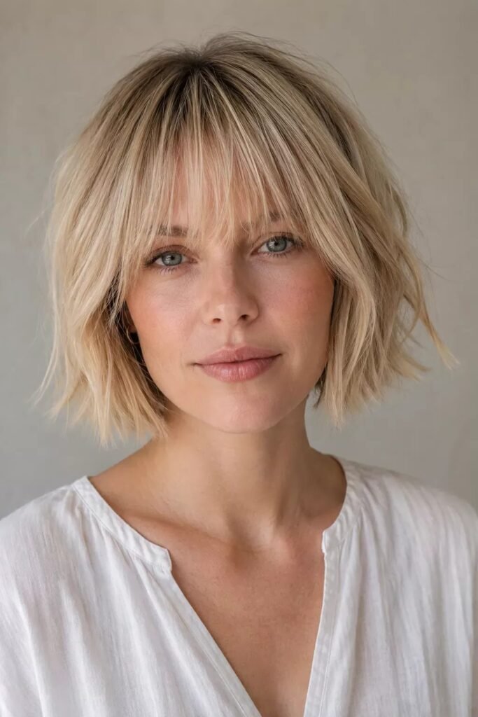 Textured Bob with Soft Wispy Fringe