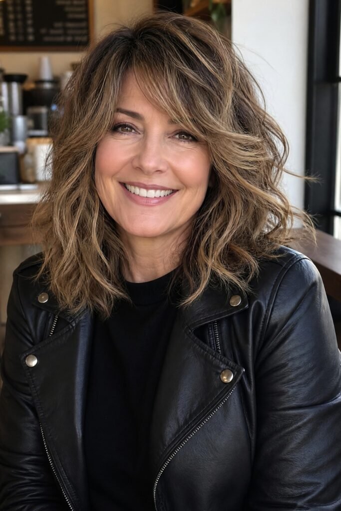 Textured Bronde Shag with Layered Waves