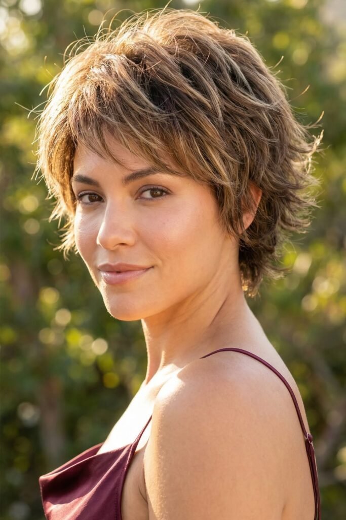 Textured Bronde Shaggy Pixie Cut