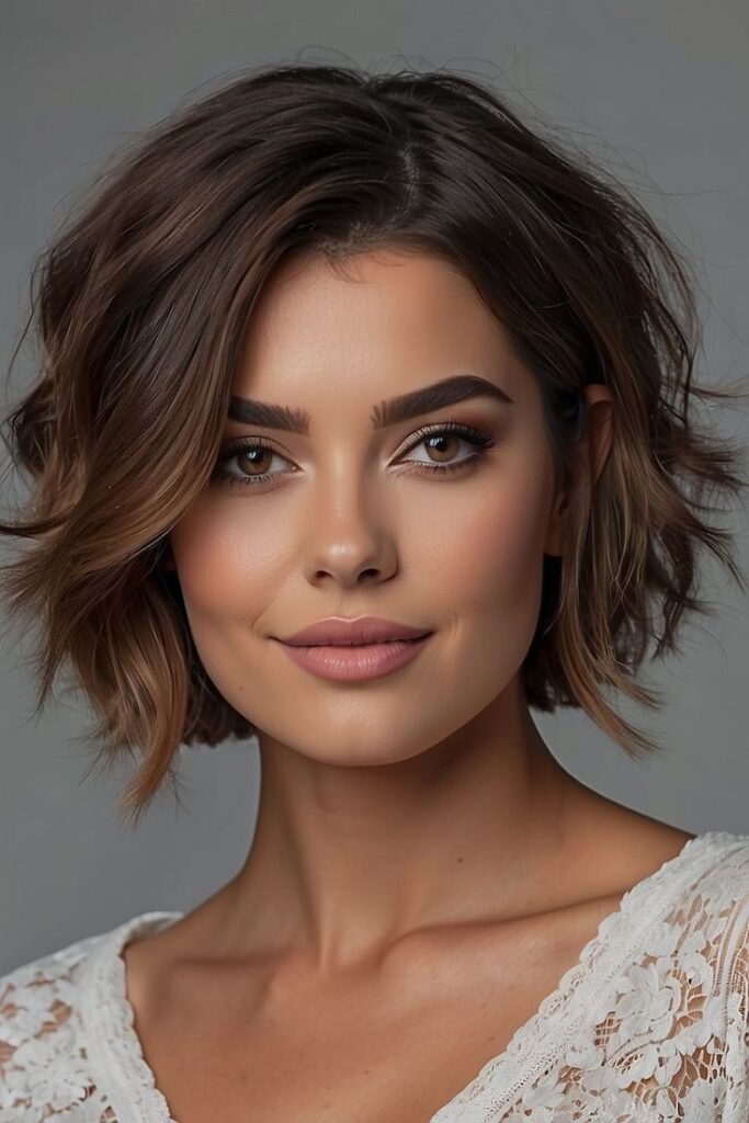 Textured Brown Bob with Subtle Waves