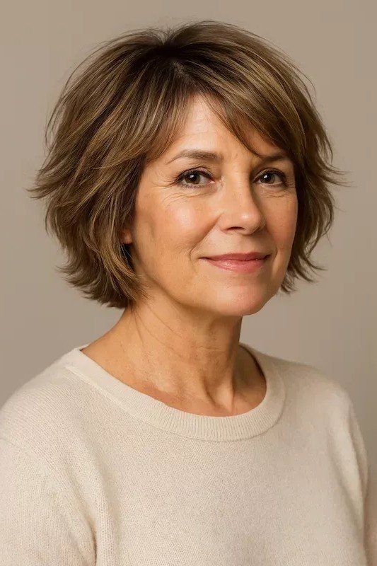 Textured Brown Shaggy Bob with Soft Layers