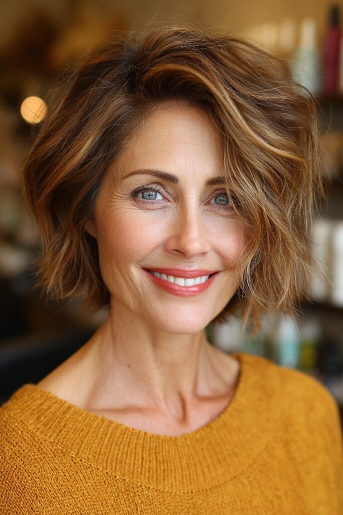 Textured Caramel Wavy Bob with Volume