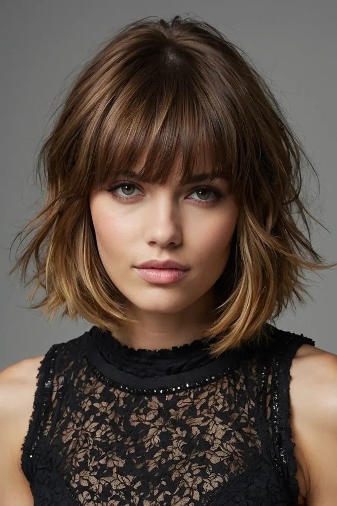 Textured Choppy Bob with Full Bangs