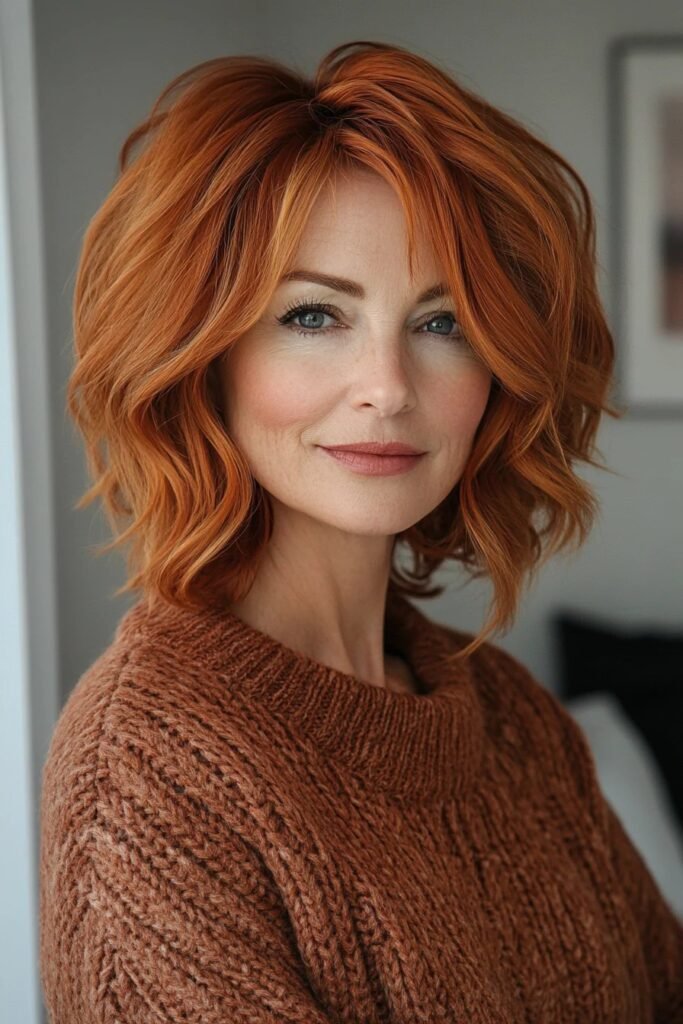 Textured Copper Bob with Loose Waves