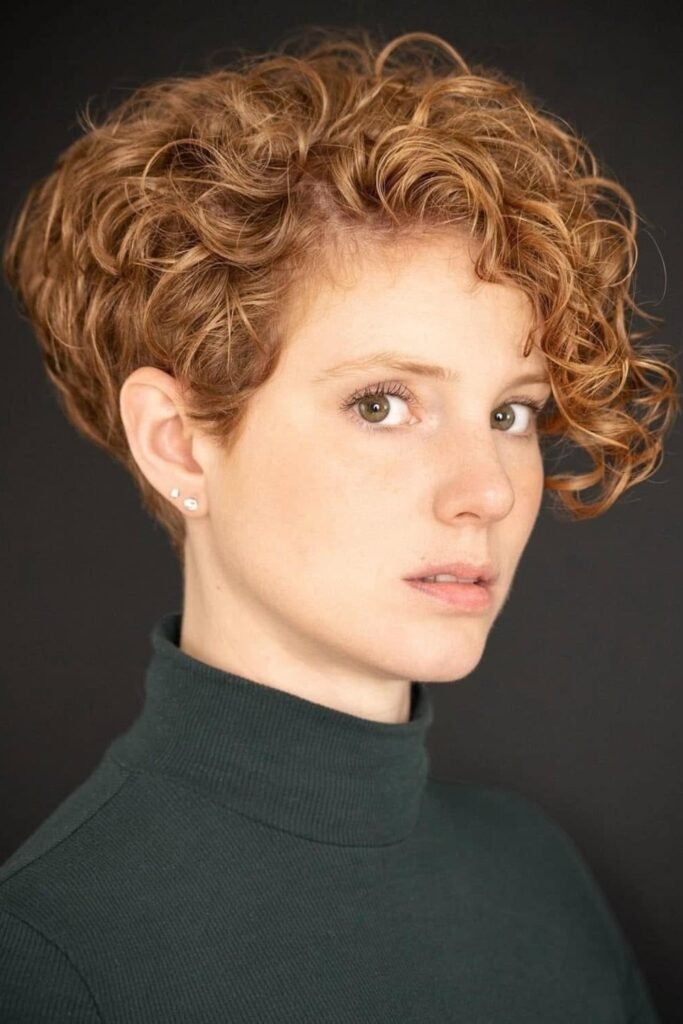 Textured Copper Curly Pixie Cut