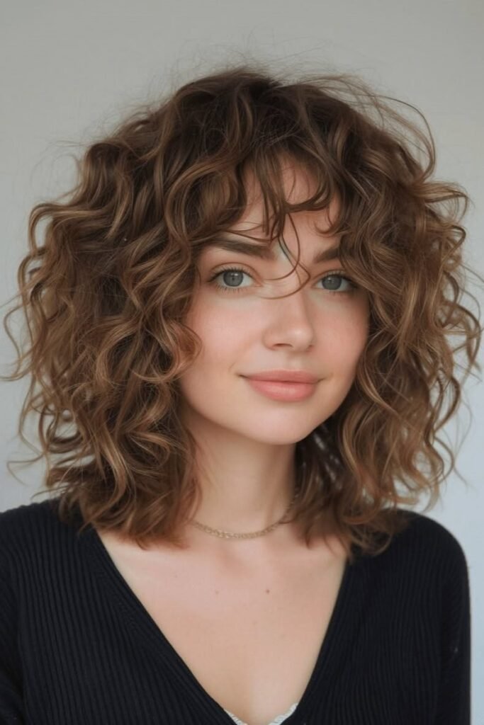 Textured Curly Bob with Fringe