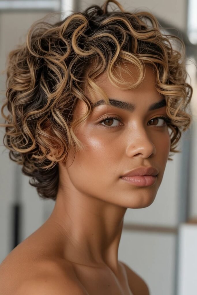 Textured Curly Bob with Highlights