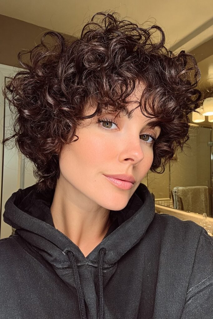 Textured Curly Bob with Voluminous Fringe