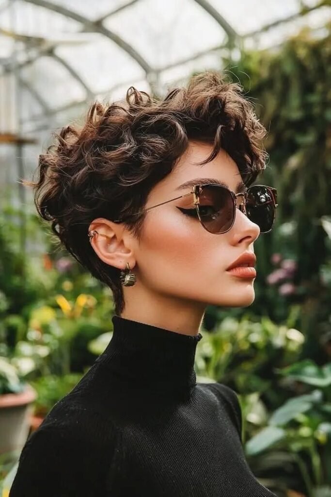 Textured Curly Crop with Soft Side Swept Waves