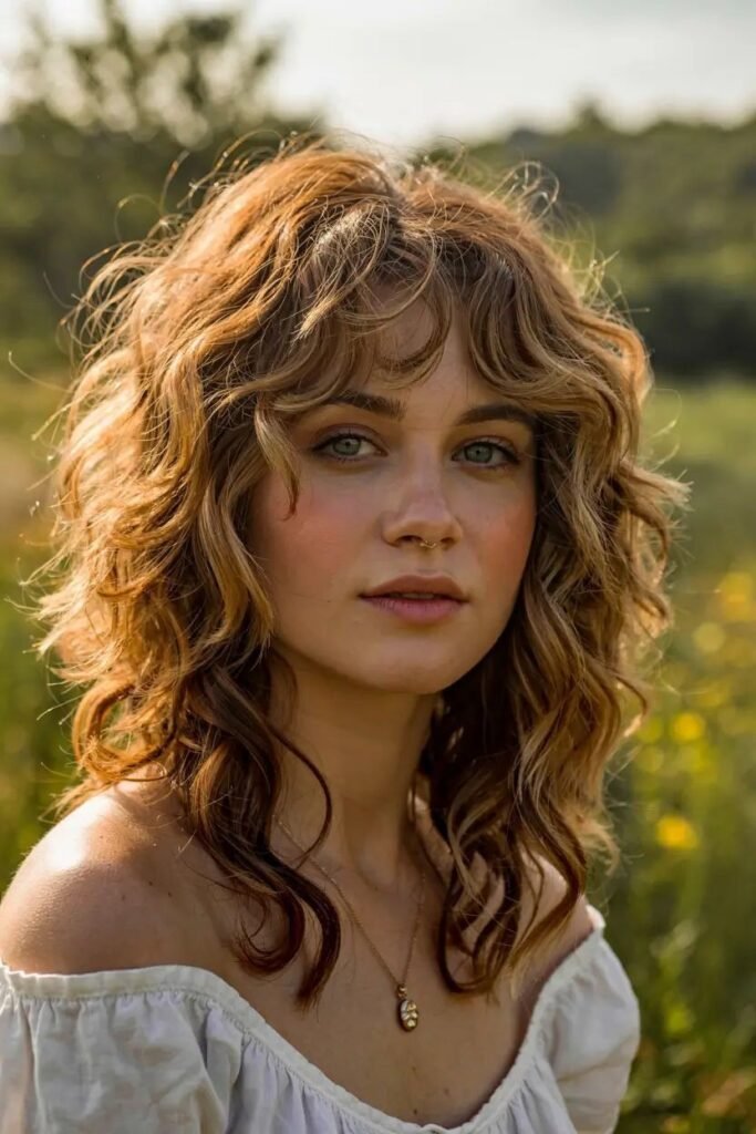 Textured Curly Shag with Soft Face-Framing Bangs