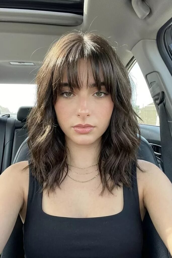 Textured Dark Bob with Wispy Bangs