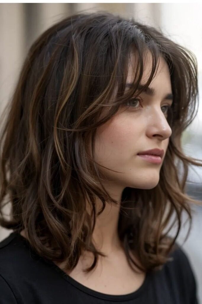 Textured Dark Brown Shag with Soft Face-Framing Layers