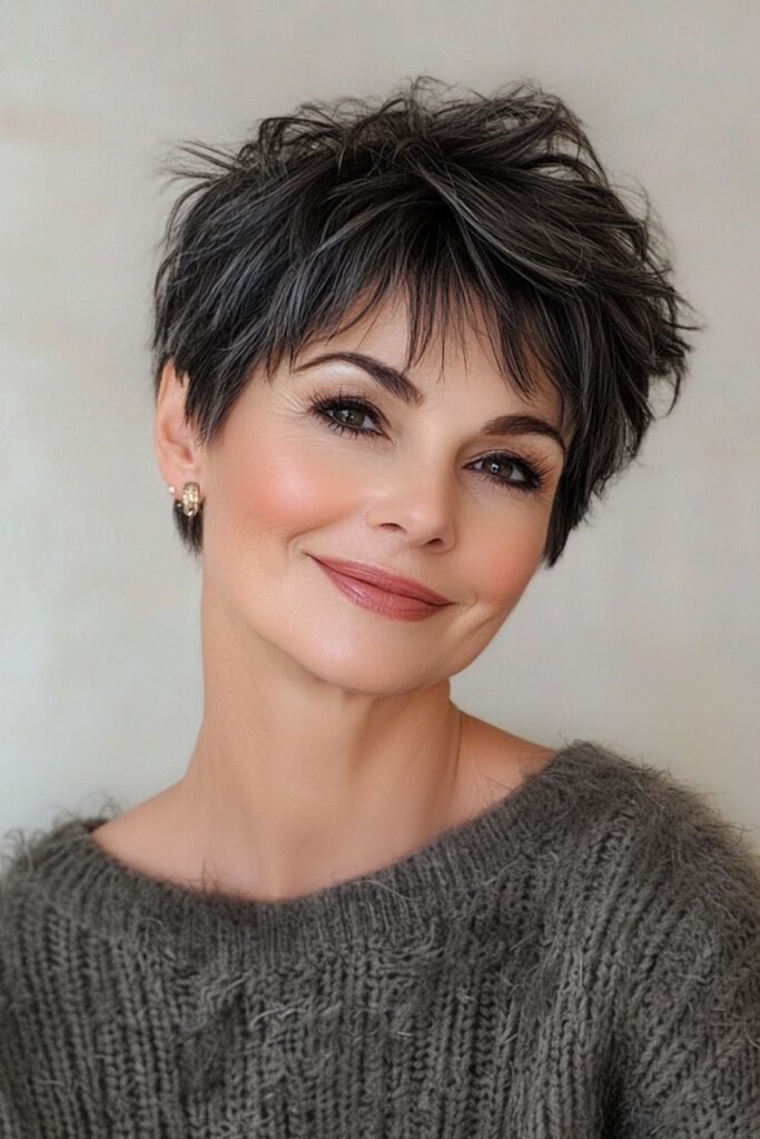 Textured Dark Brown Tapered Pixie