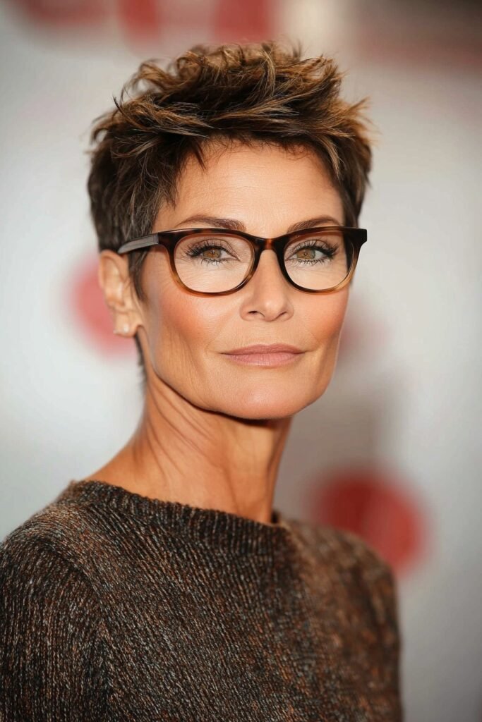 Textured Dark Brunette Pixie with Spiky Top