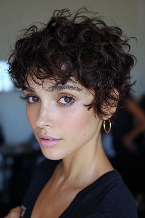 Textured Dark Curly Pixie Cut