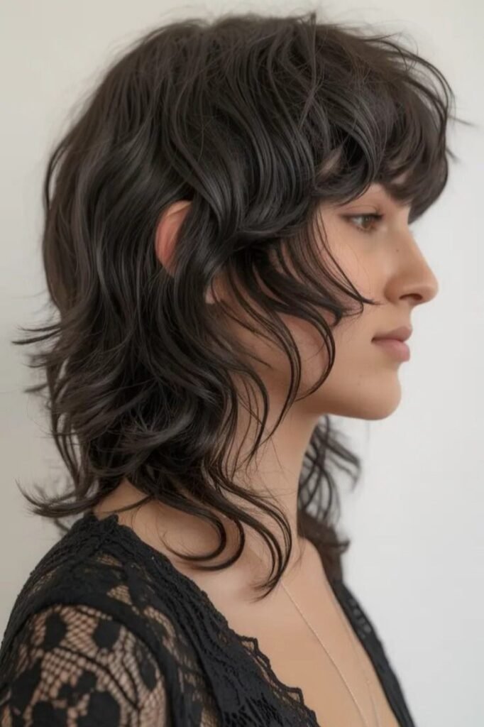 Textured Dark Shag with Piece-y Bangs