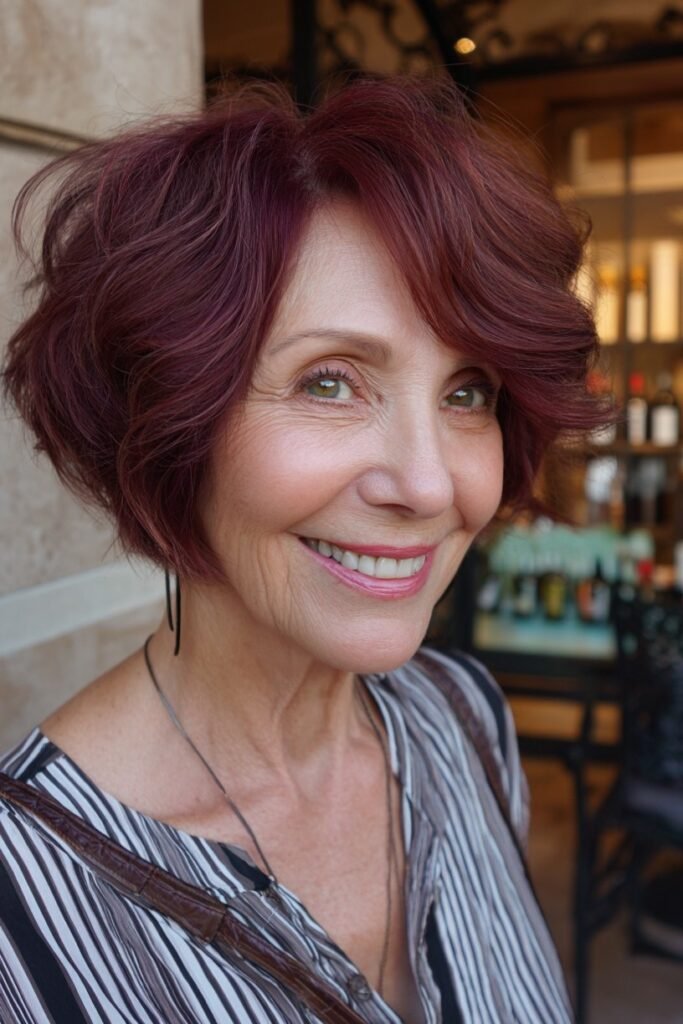 Textured Deep Red Bob with Voluminous Layers