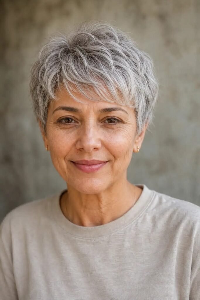 Textured Grey Pixie with Wispy Layers