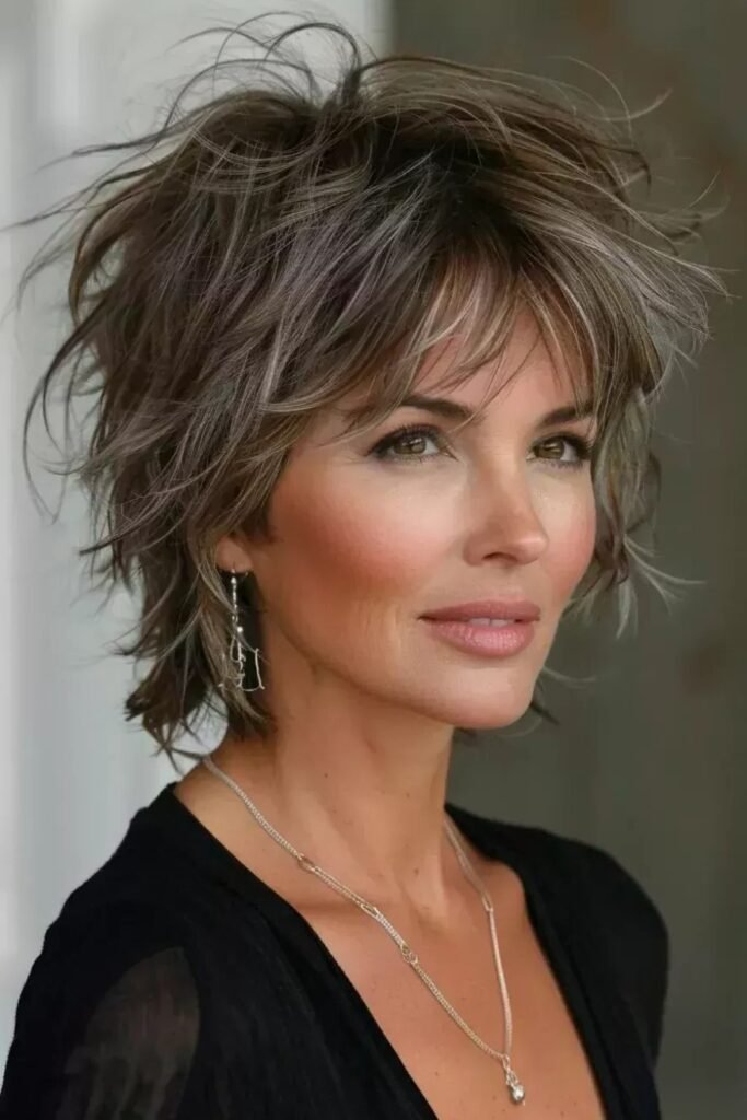 Textured Grey and Brown Shaggy Bob with Bangs