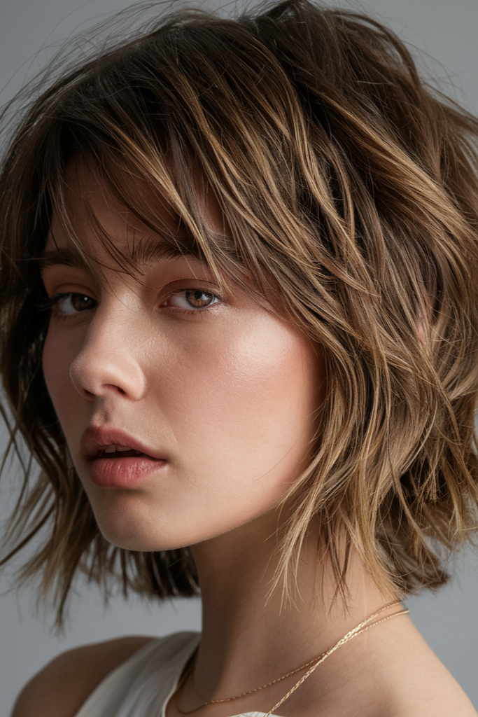 Textured Honey Brown Shaggy Bob