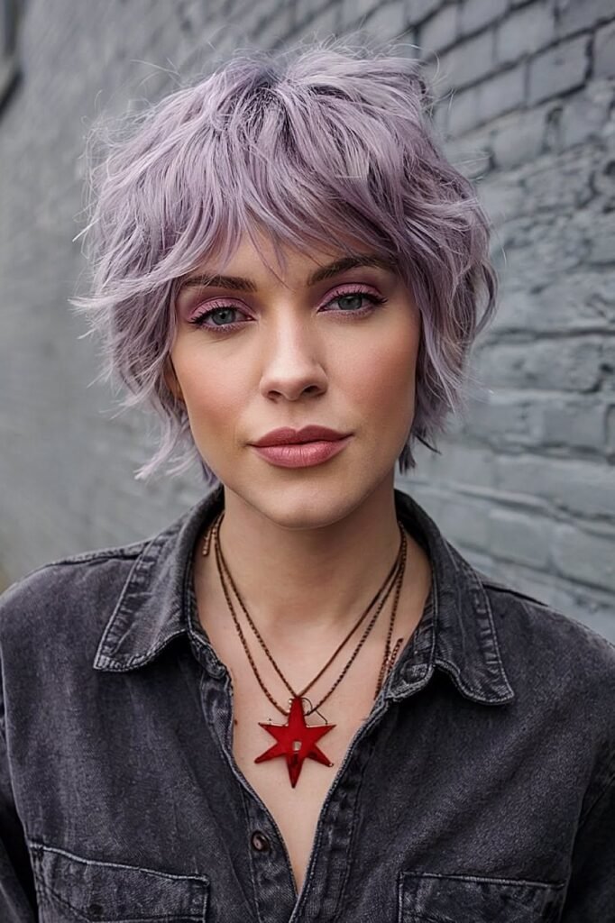 Textured Lavender Bob with Shaggy Bangs