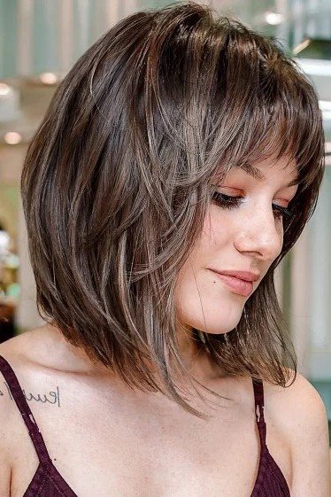 Textured Layered Bob with Curtain Bangs