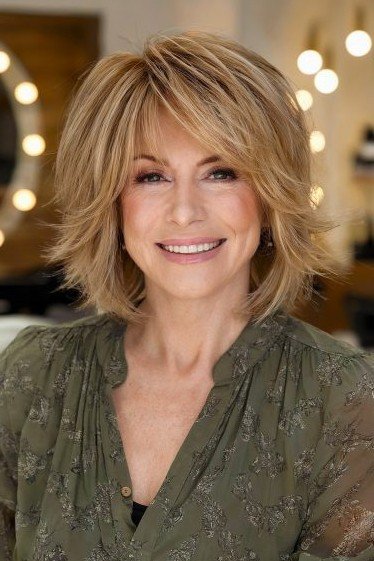Textured Layered Bob with Curtain Bangs