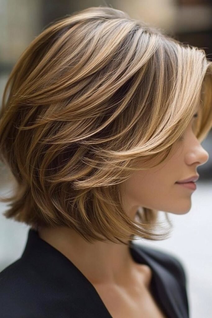 Textured Layered Bob with Dimensional Highlights