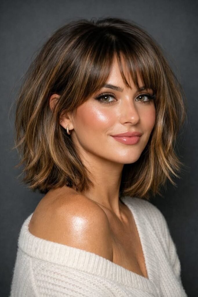 Textured Layered Bob with Full Bangs