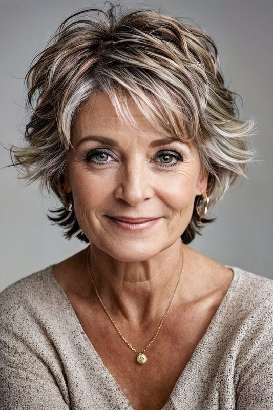 Textured Layered Bob with Highlights and Wispy Bangs