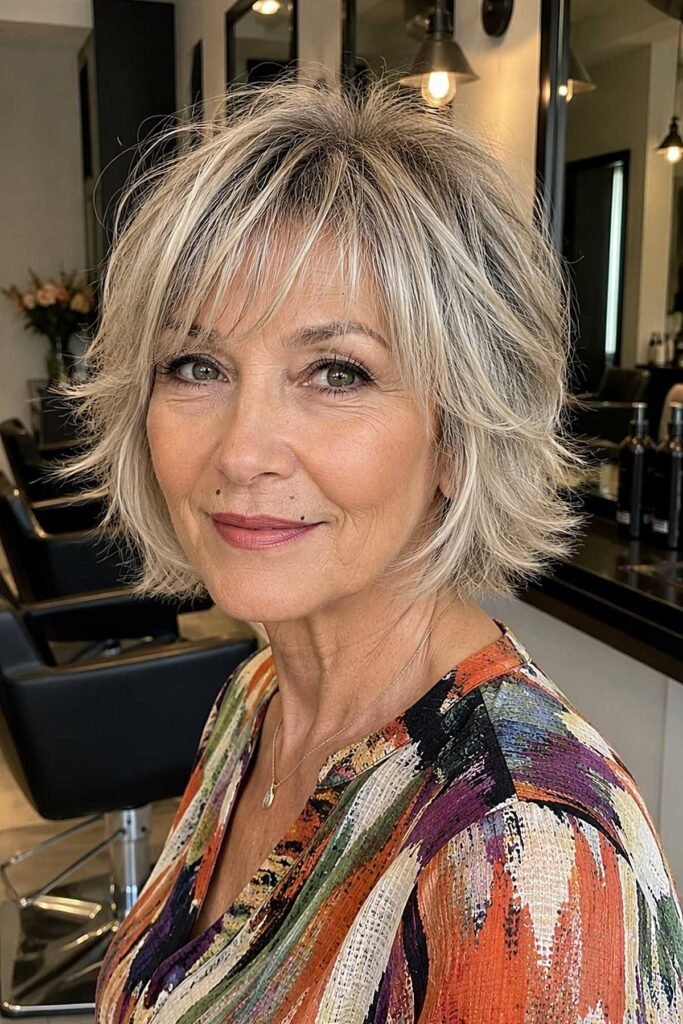 Textured Layered Bob with Shaggy Fringe