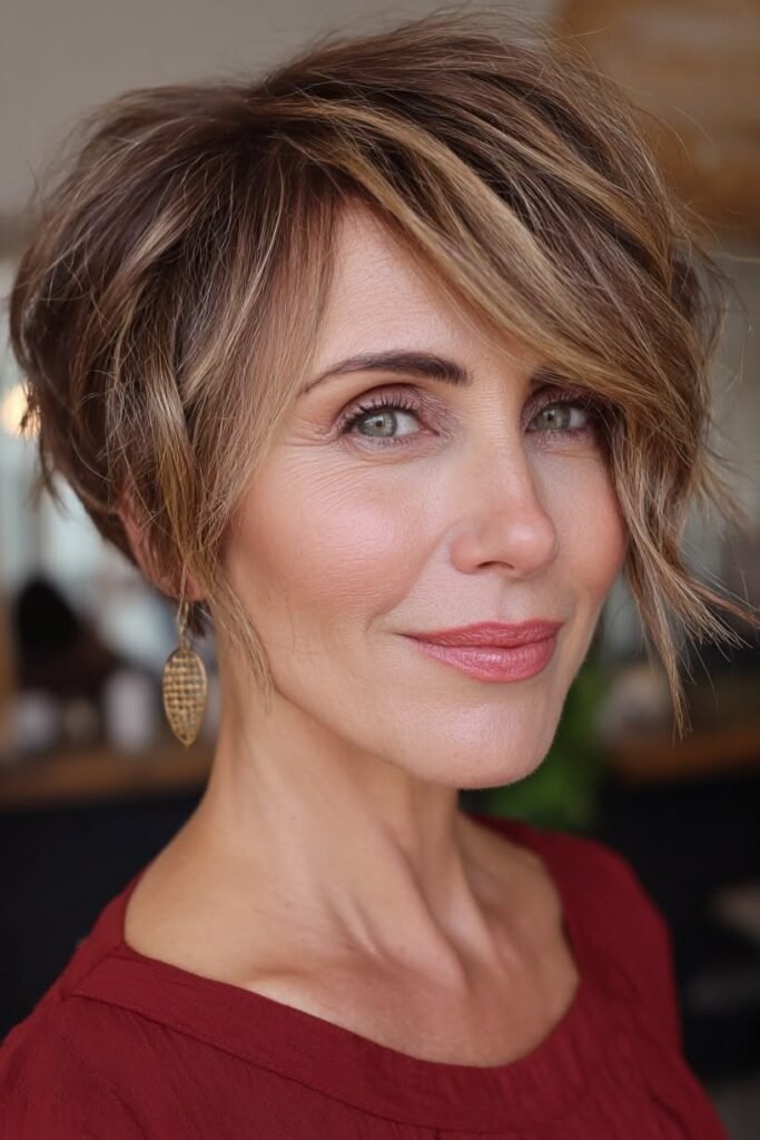 Textured Layered Bob with Side-Swept Bangs