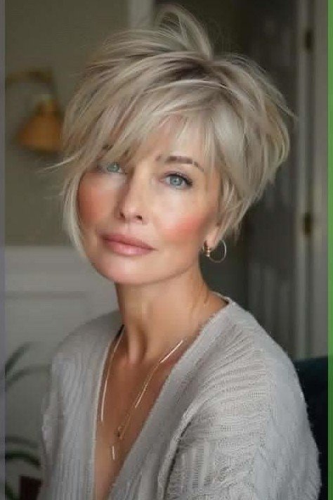 Textured Layered Pixie Bob with Side-Swept Bangs