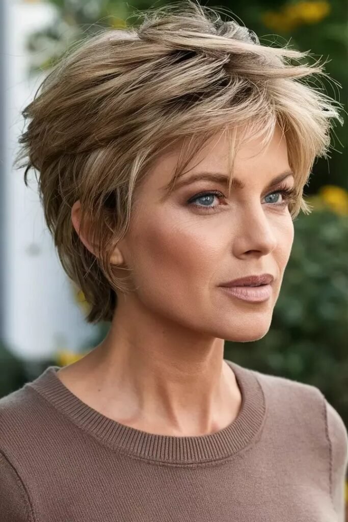 Textured Layered Pixie Cut with Side-Swept Bangs