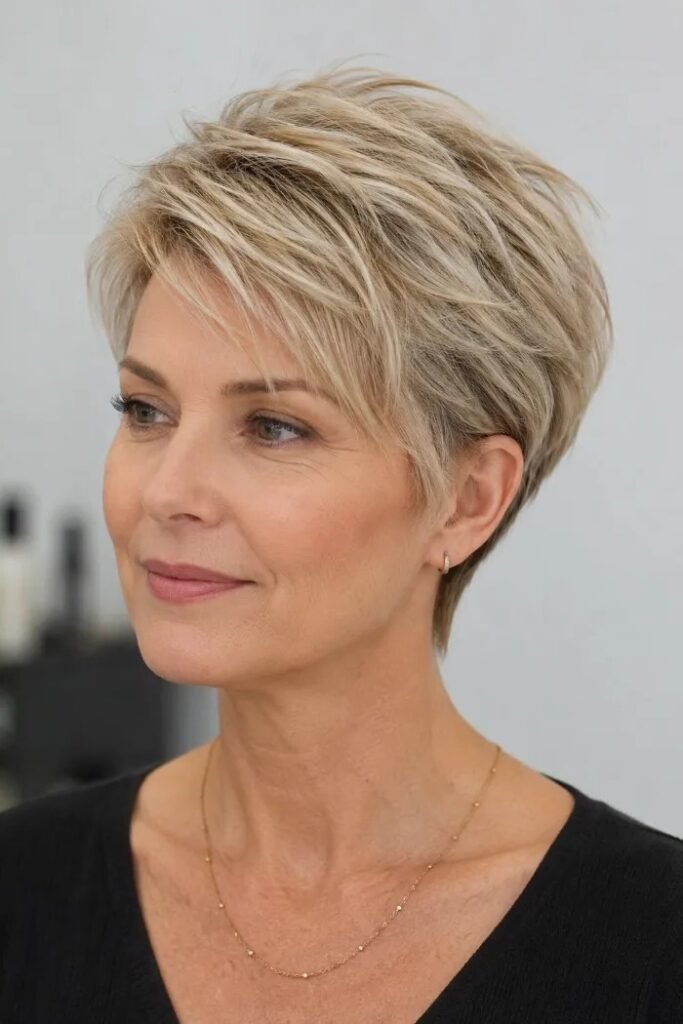 Textured Layered Pixie with Side-Swept Fringe