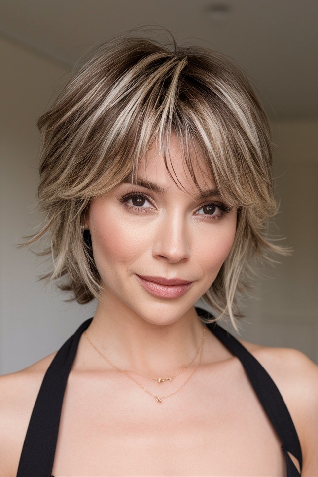 Textured Layered Shag Bob with Highlights
