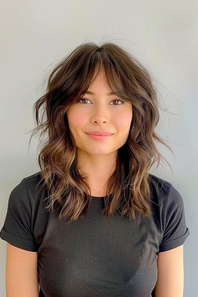 Textured Lob with Curtain Bangs