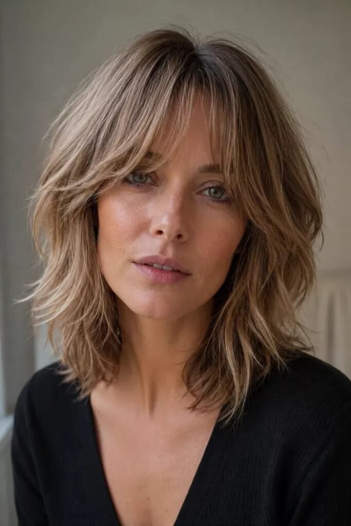 Textured Medium Layered Cut with Curtain Bangs