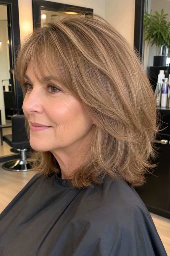 Textured Medium Layered Hairstyle with Soft Bangs