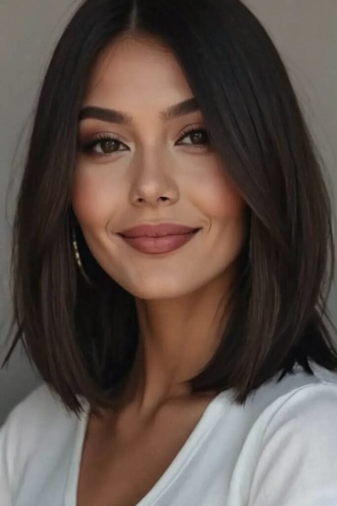 Textured Medium-Length Dark Bob