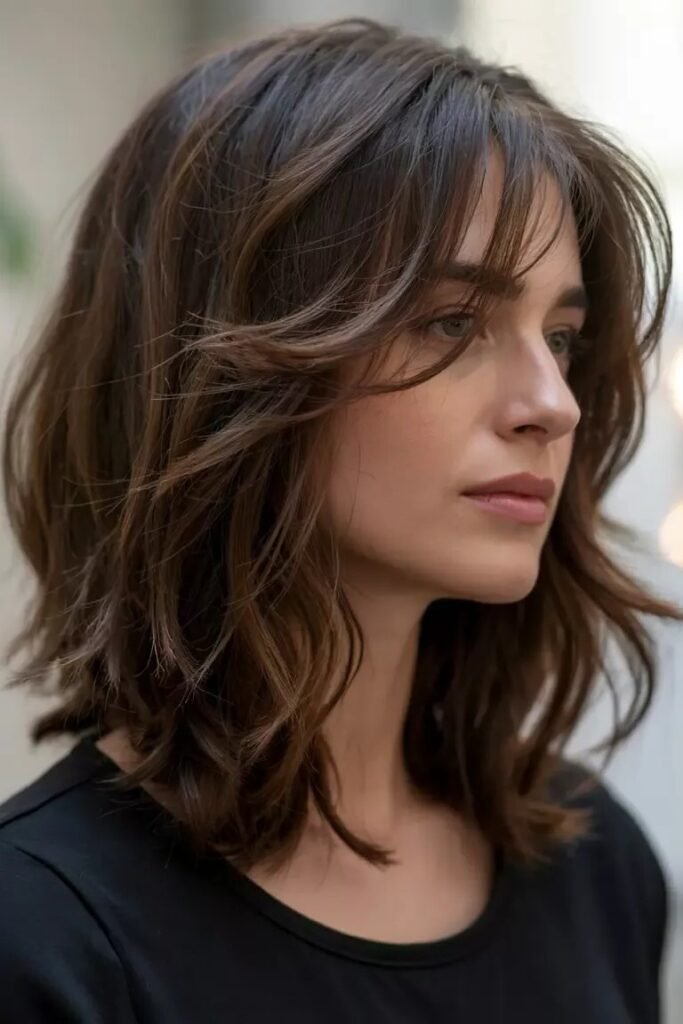 Textured Medium Shag with Curtain Bangs
