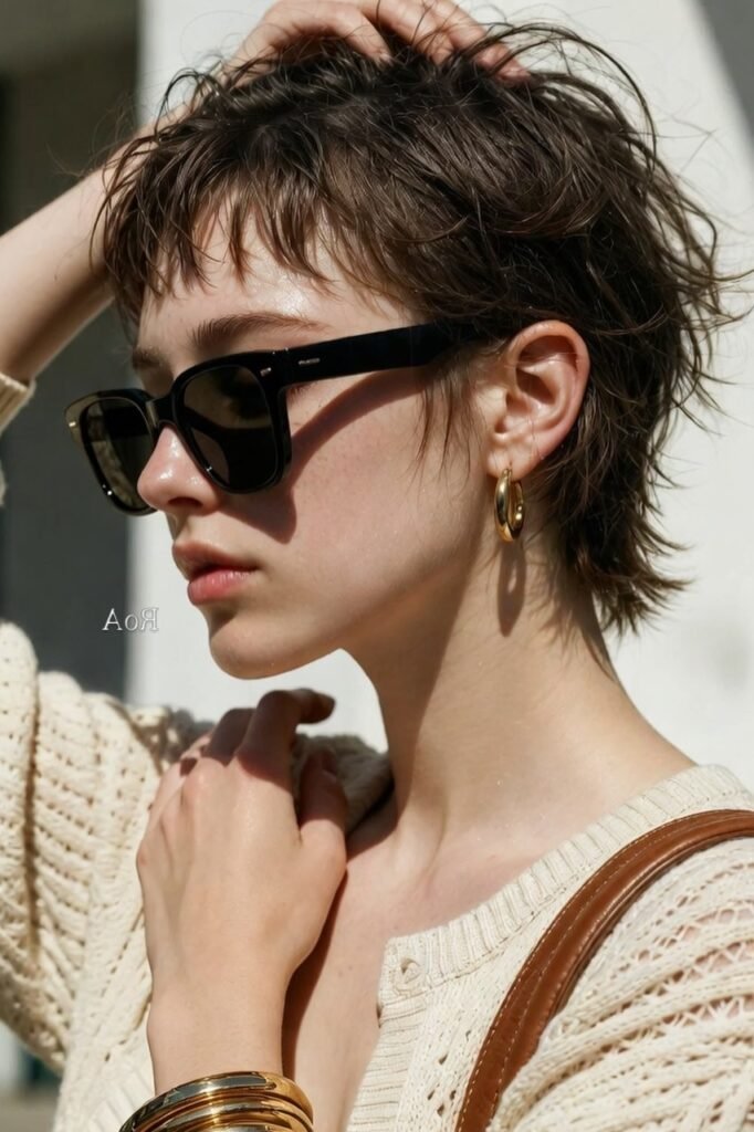 Textured Pixie Cut with Short Bangs and Sunglasses