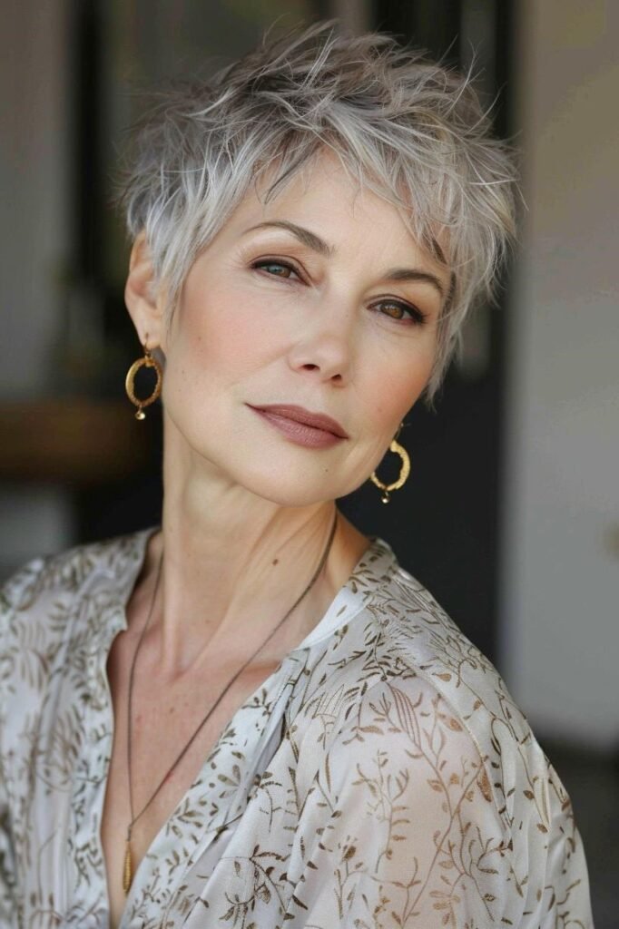 Textured Pixie Cut with Spiky Silver Layers