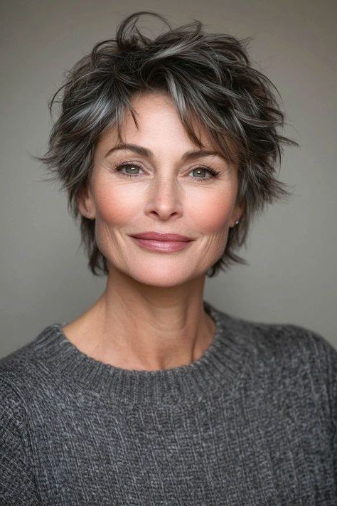 Textured Pixie Shag with Highlights and Piece-y Bangs