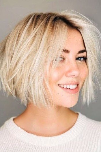 Textured Platinum Blonde Bob with Side-Swept Bangs
