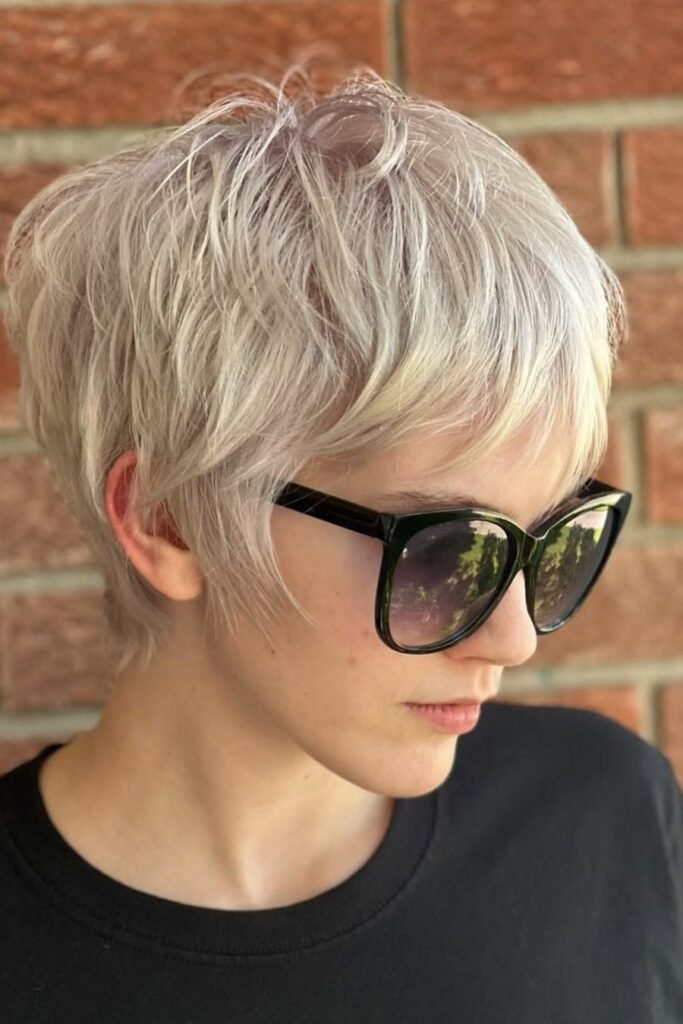 Textured Platinum Blonde Pixie Cut