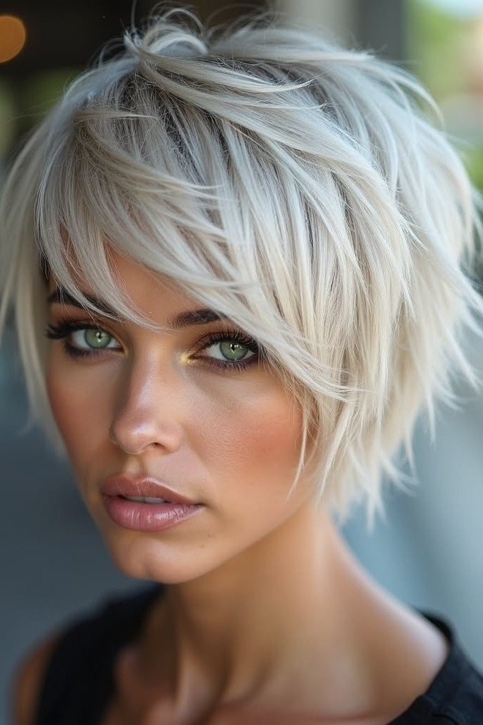 Textured Platinum Blonde Pixie Cut