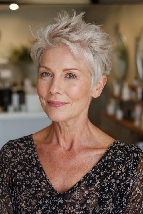 Textured Platinum Spiky Pixie Cut