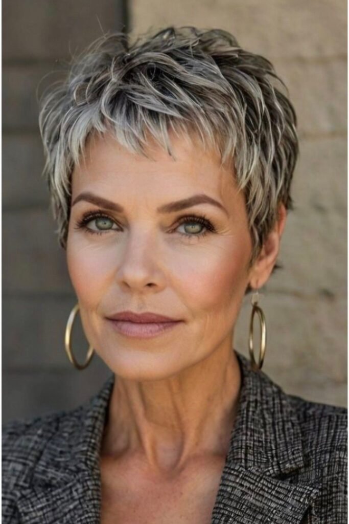 Textured Salt and Pepper Pixie Cut