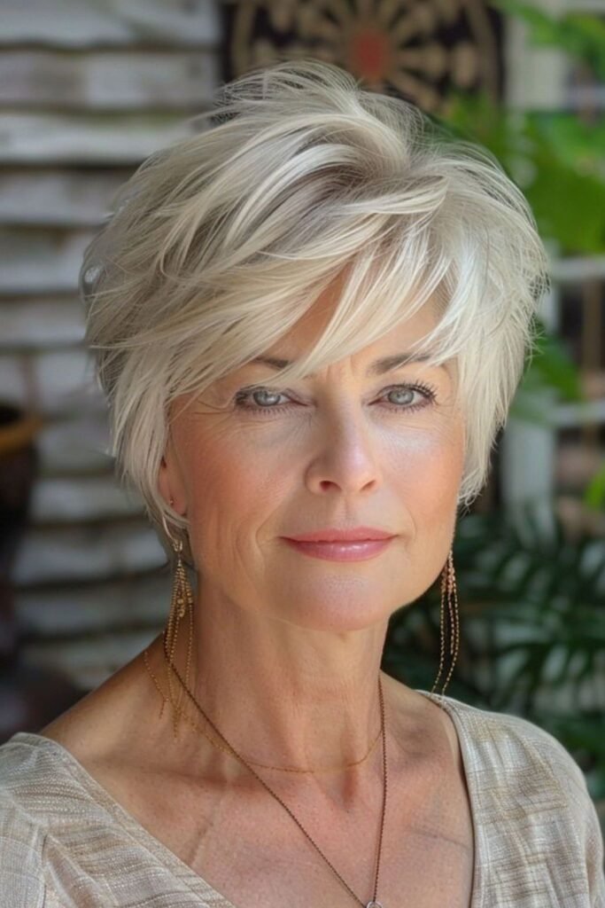 Textured Sassy Cut with Side-Swept Bangs